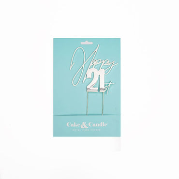 Silver Metal Cake Topper - Happy 21st