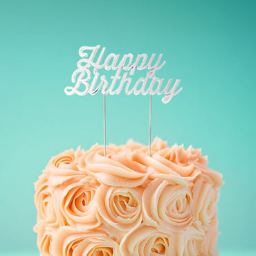 Silver Plate Cake Topper - Happ Birthday