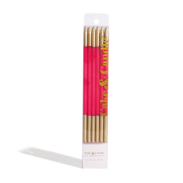 15cm Gold Double Dipped Candles - Hot Pink Pk12