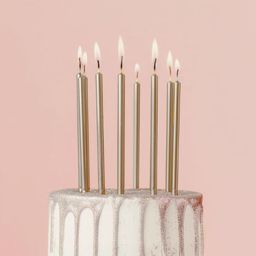 12cm Tall Cake Candles Silver Pack of 6