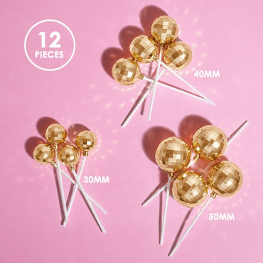 Sprinks 12 Pce Disco Ball Toppers - Gold