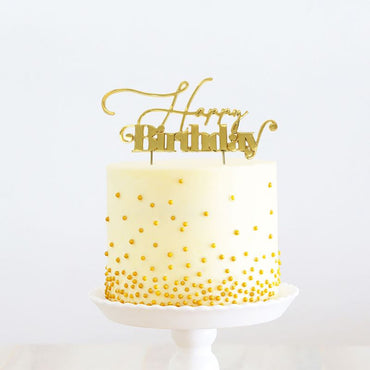 Gold Metal Cake Topper Happy Birthday
