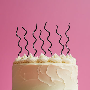 13cm Swirly Candles Black Pk16
