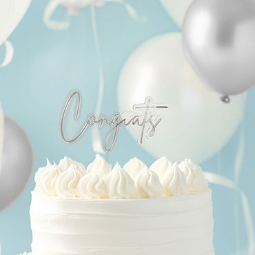 Silver / Clear Cake Topper Congrats