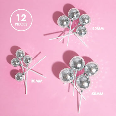 Sprinks 12 Pce Disco Ball Toppers  - Silver