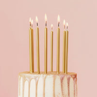 12cm Tall Cake Candles Gold Pk 12